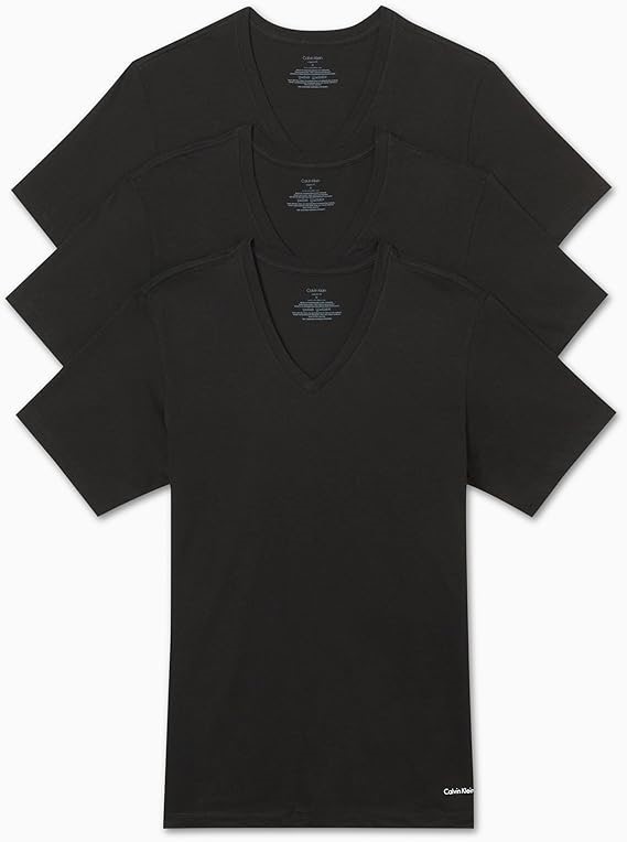 3-Pack CALVIN KLEIN Men's Classic V-Neck Tee, Size S, 100% Cotton, Black.