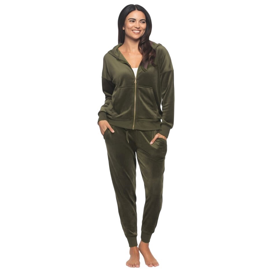 2pc JEZEBEL Women's Velour Set, Size S, Dark Olive. Buyers Note - Discount