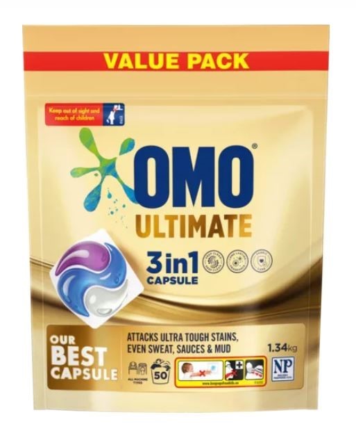 2 x Pack of 50pc OMO ULTIMATE Laundry Capsules, 3-in-1 Capsule, 1.34kg. N.B