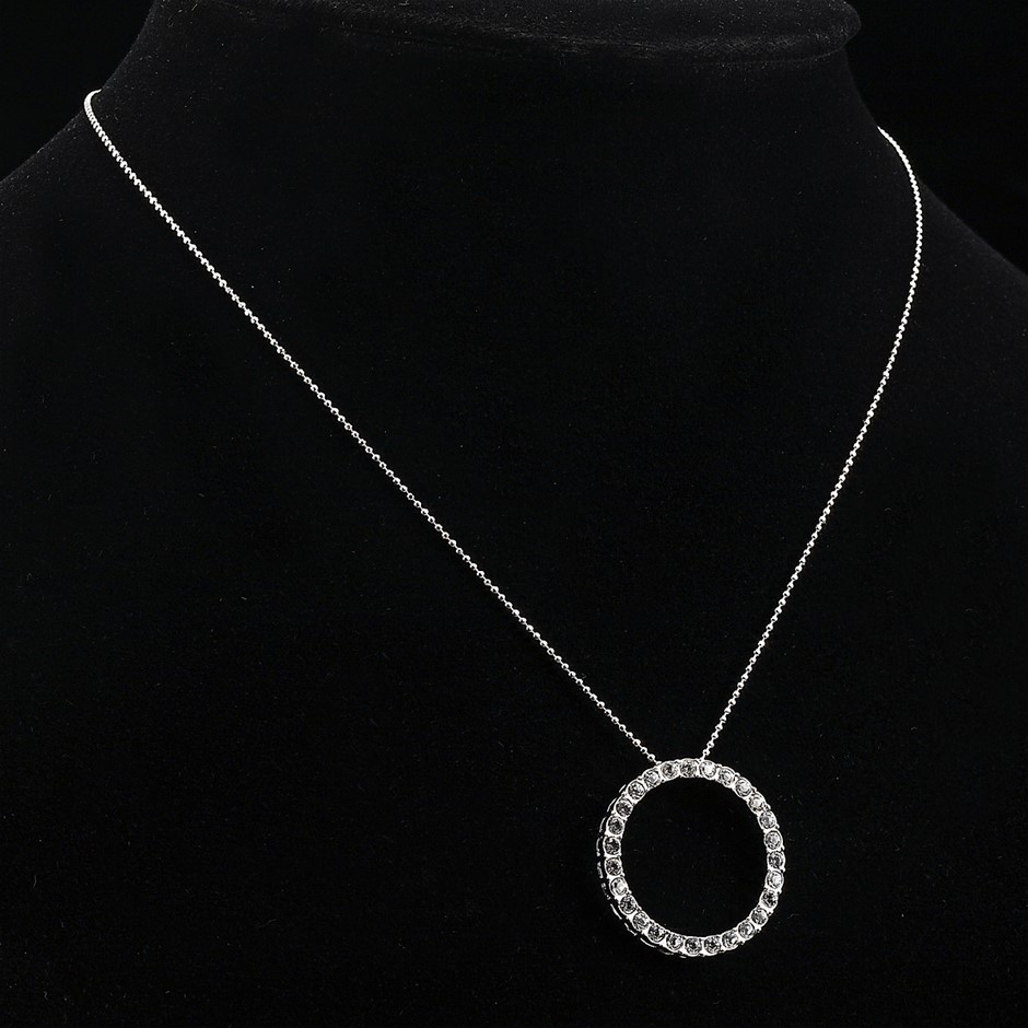 Solid 925 Sterling Silver Eternity Pendant Featuring 30 Crystals