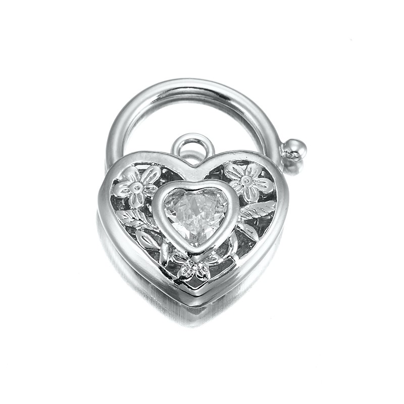 Classic Rhodium Plated Simulated Diamond Filigree Heart Locket