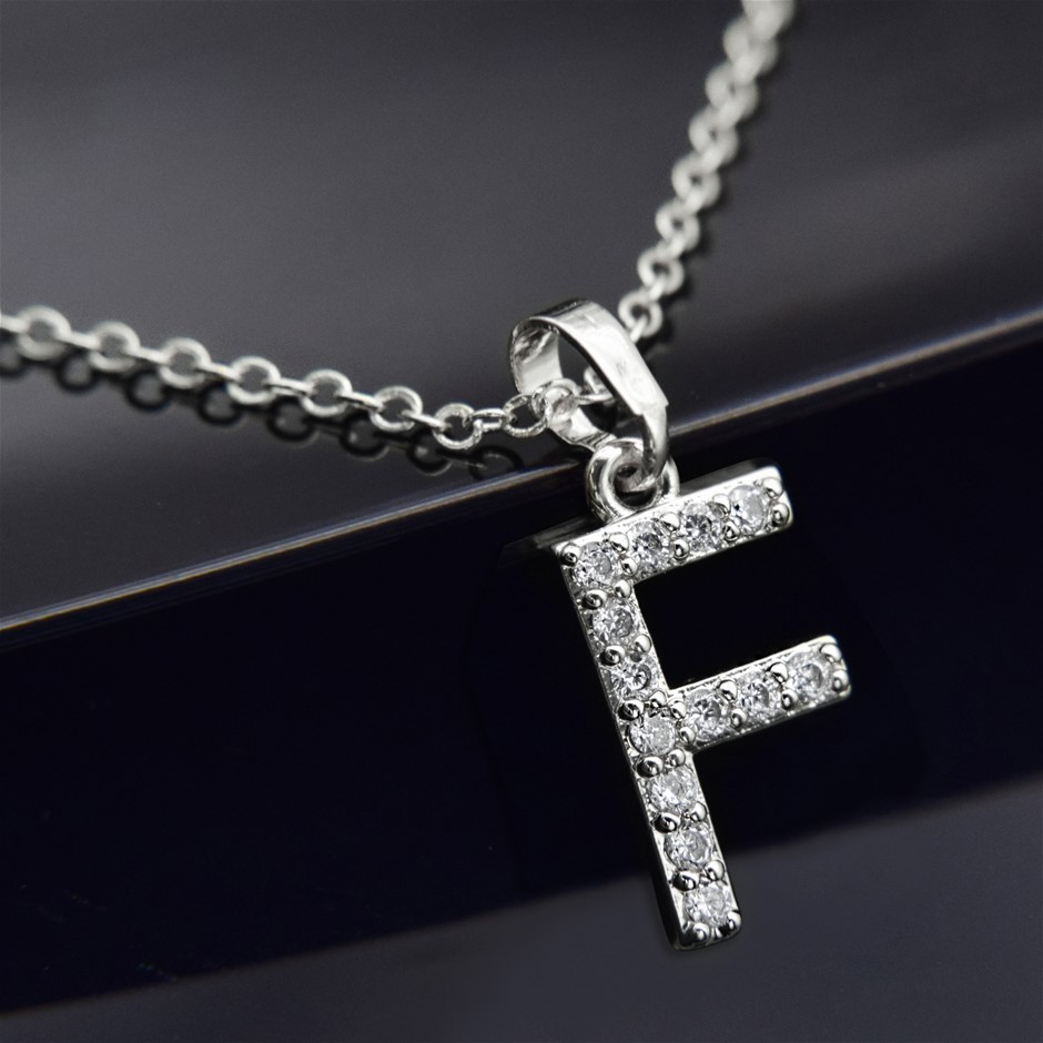 Simulated Diamond Initial 'F' Minimalist Stainless Steel Necklace