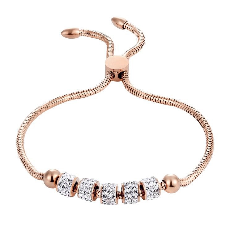 Simulated Diamond Five Circle Bracelet - Adjustable Length (Rose)