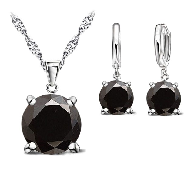 Black Simulated Diamond Drop Earring & Necklace Set
