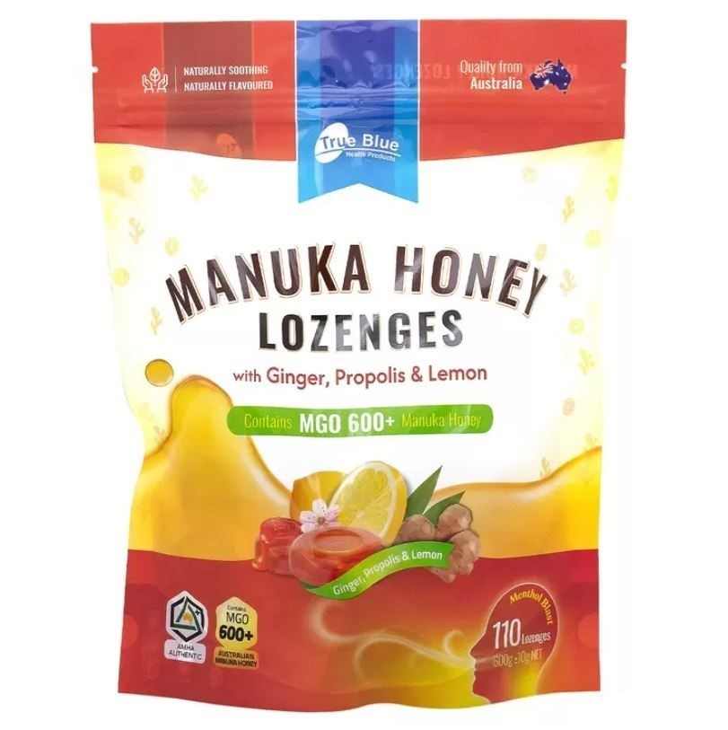 2 x TRUE BLUE Manuka Honey Lozenges With Ginger, Propolis & Lemon, 600g. N.