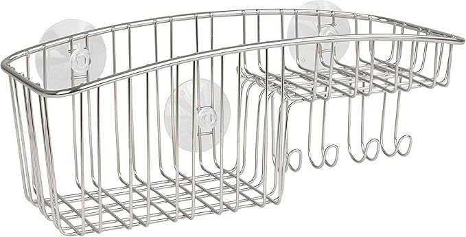 Spectrum Diversified Contempo Bathroom Shower Basket With Hooks, Suction Cu