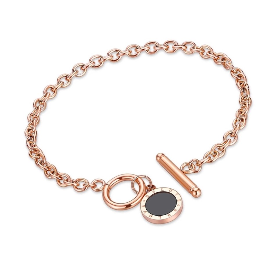 Stainless Steel Roman Numeral T-Bar Bracelet - Rose