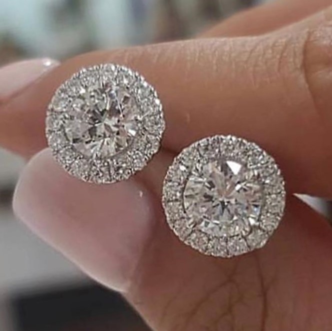 Stunning Round Simulated Diamond Bridal Stud Earrings