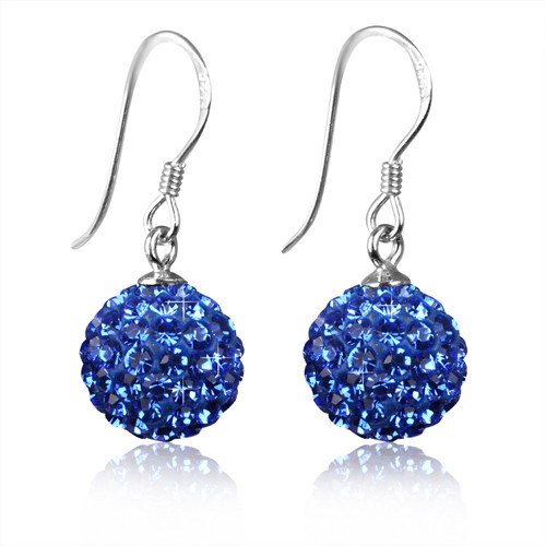 Blue Crystal Disco Ball Earrings made with solid 925 Sterling Silver