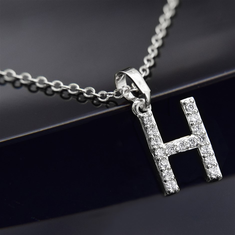 Simulated Diamond Initial 'H' Minimalist Stainless Steel Necklace