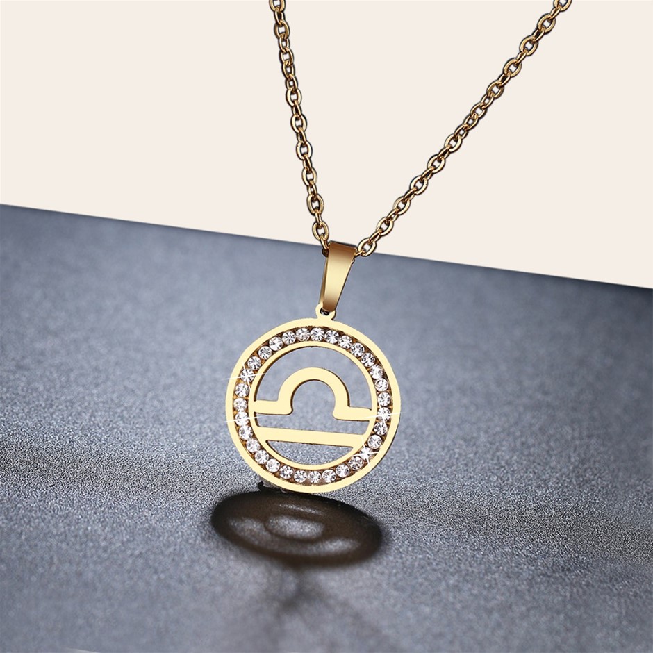 Simulated Diamond Zodiac Necklace - LIBRA (Yellow)