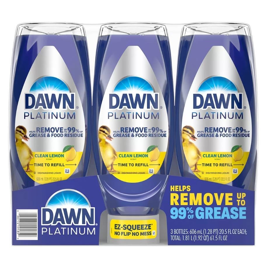 4 x DAWN Platinum Ez-Squeeze Clean Lemon Dishwashing Liquid, 606ml.