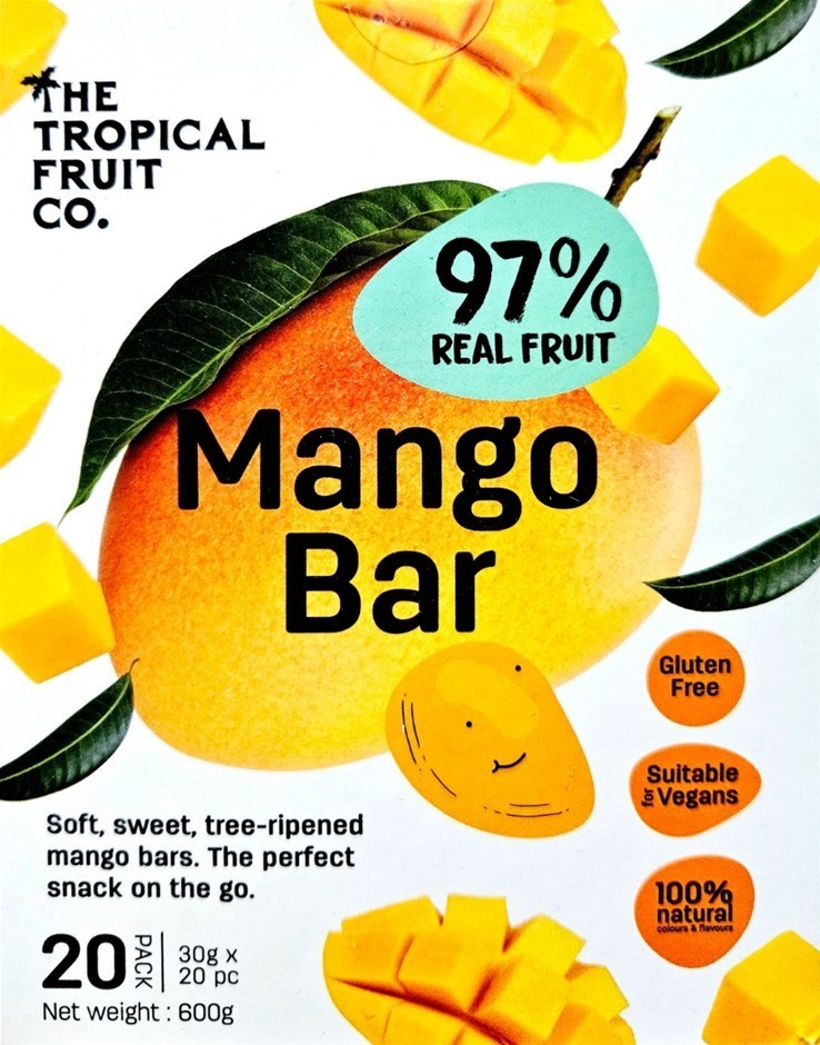 3 x Box of 20pc THE TROPICAL FRUIT CO. Mango Bar 97% Real Fruit, 600g. N.B: