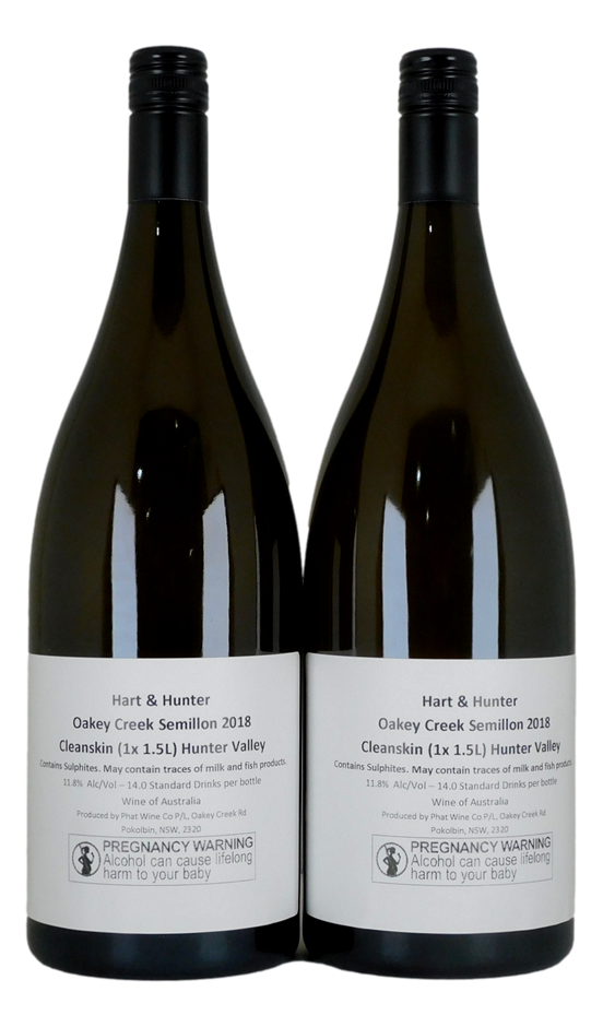Hart & Hunter Oakey Creek Cleanskin Semillon 2018 (2x 1.5L), NSW.