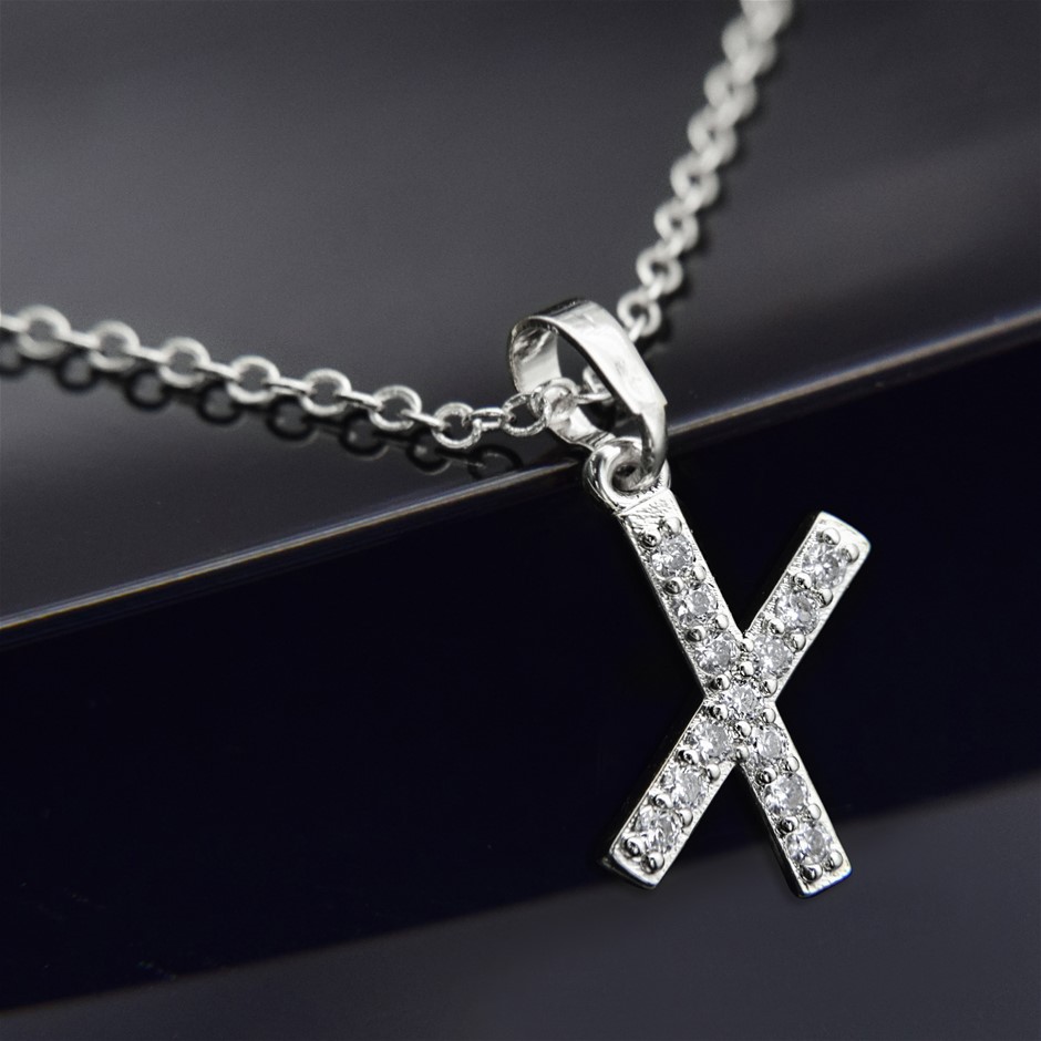 Simulated Diamond Initial 'X' Minimalist Stainless Steel Necklace
