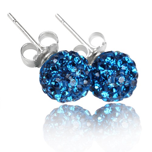 Aqua Crystal Disco Ball Earrings made with solid 925 Sterling Silver