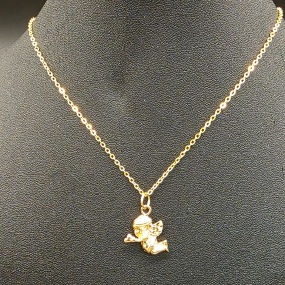 18ct Heavy gold Plated Cherub Charm Necklace