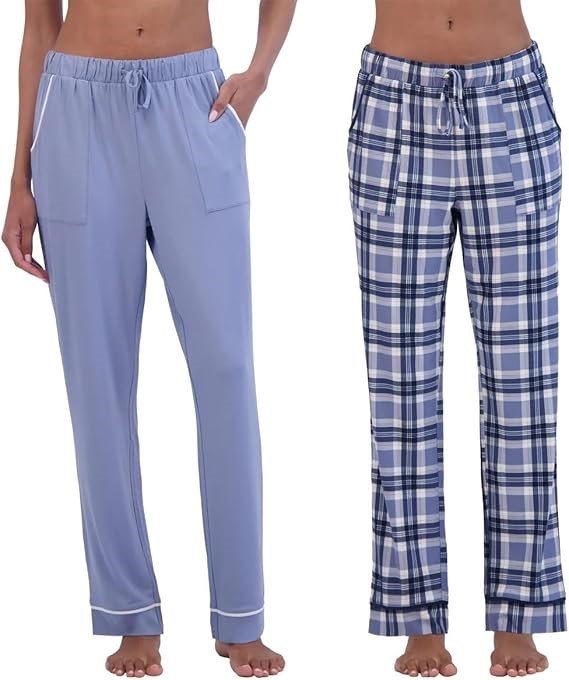 2-Pack LUCKY BRAND Women's Lounge Pants, Size L, Stonewash/BluePlaid.