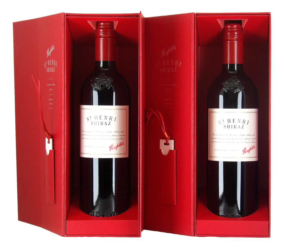 Penfolds St Henri Shiraz 2019 (2x 750mL), SA. Screwcap closure.