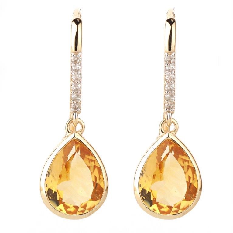 Yellow Gold Natural Citrine & Diamond Earrings with Valuation