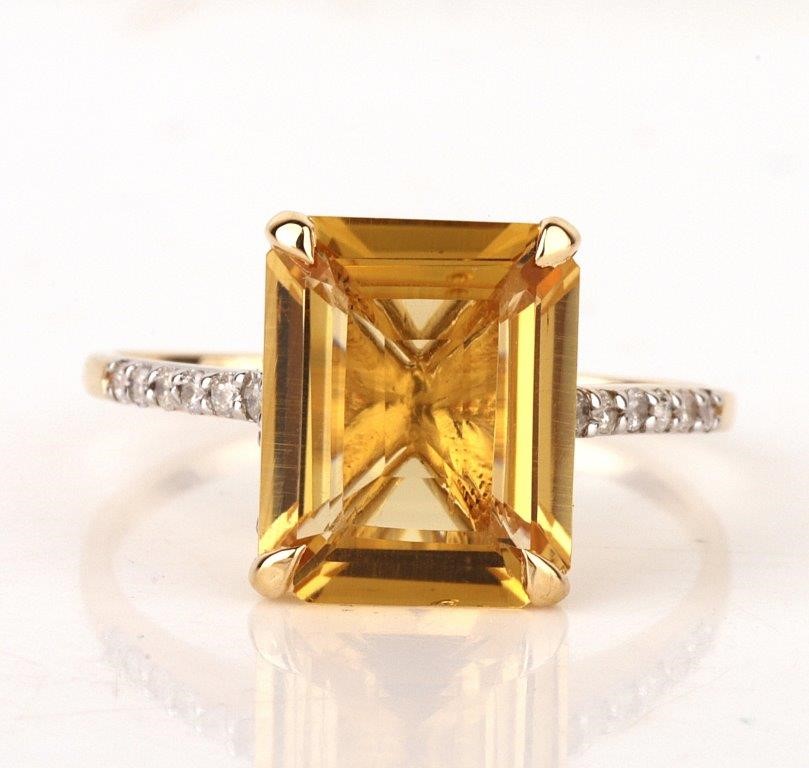White Gold Natural Citrine & Diamond Ring with Valuation