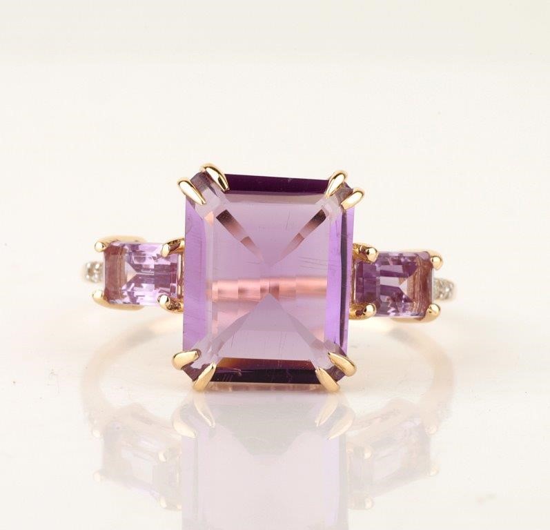 Yellow Gold Natural Amethyst & Diamond Ring with Valuation
