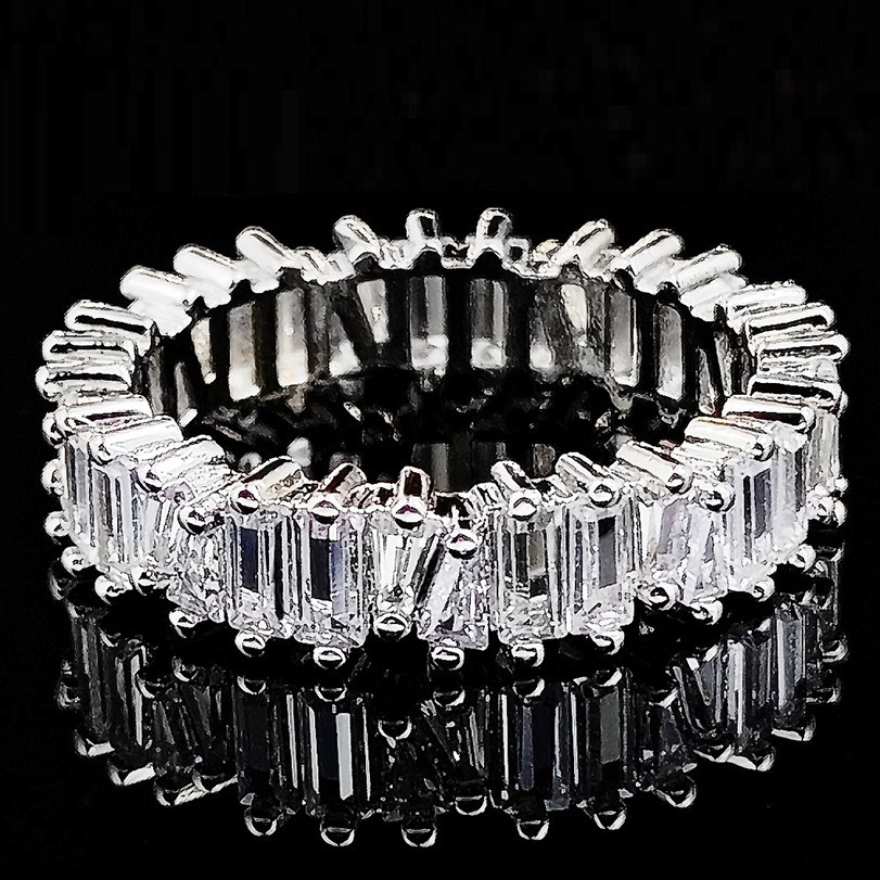 Designer Simulated Diamond Princess Wedding Ring Band in Silver - US Size 6