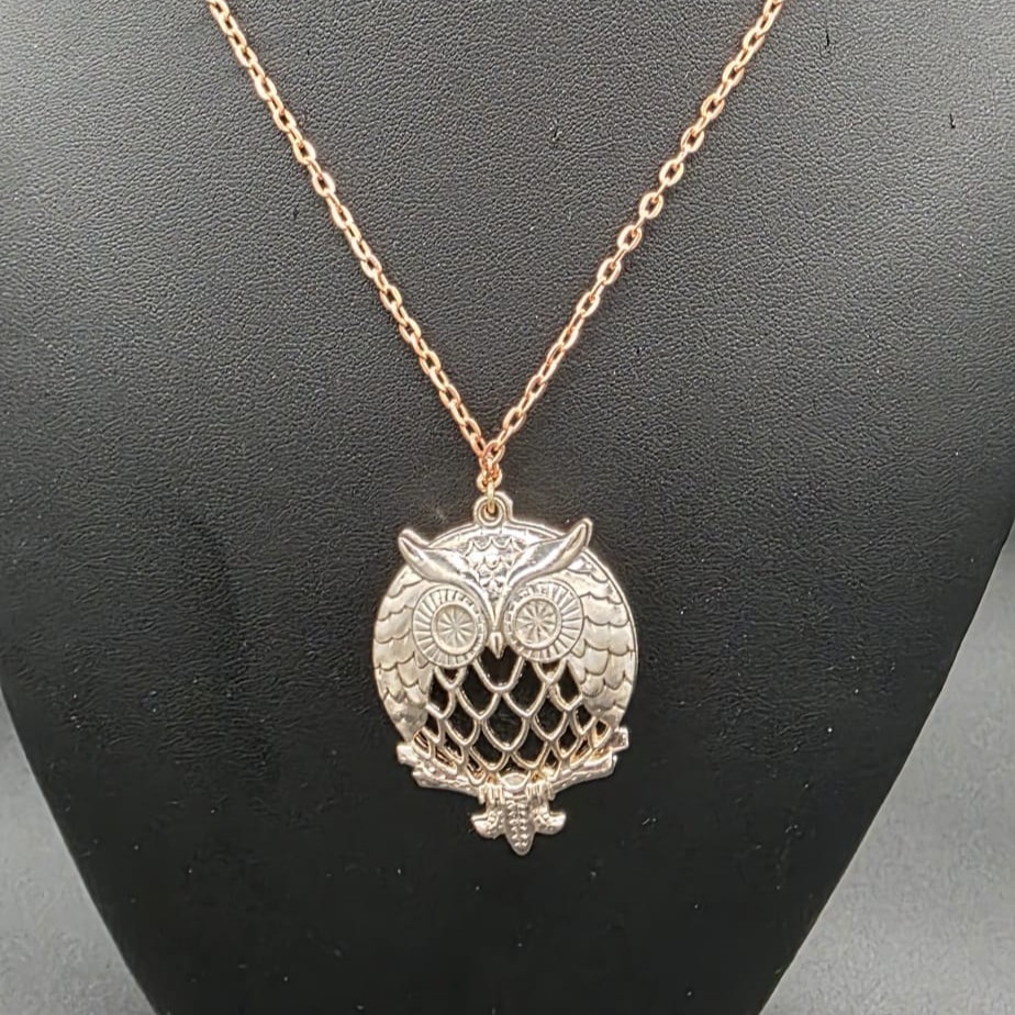 Designer Rose Perfume Owl Necklace