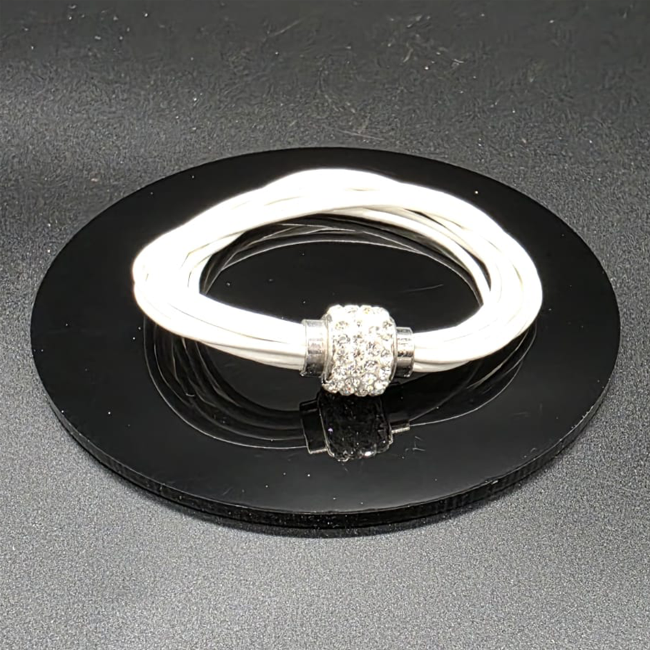 Designer Simulated Diamond Triple Ball Bracelet with Multi White Bands