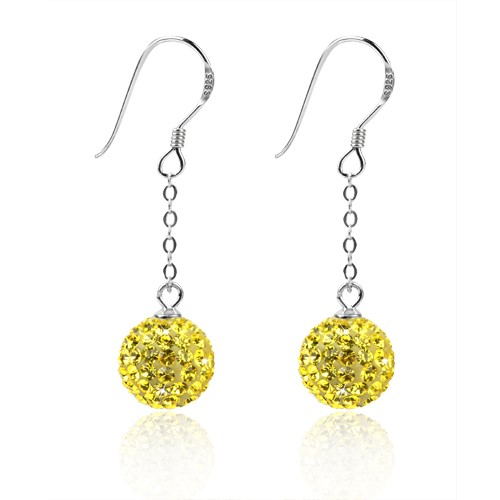 White/Yellow Crystal Disco Ball Earrings made w/ solid 925 Sterling Silver