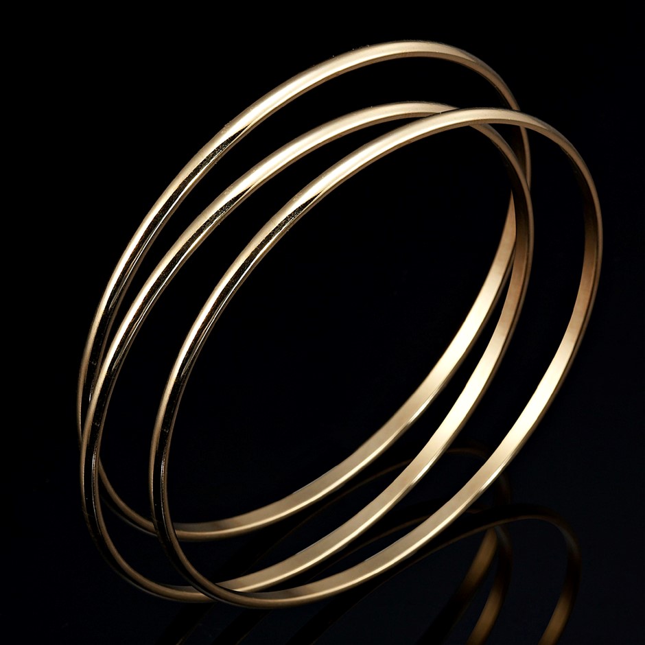 18ct Heavy Yellow Gold Plated Triple Bangle Set