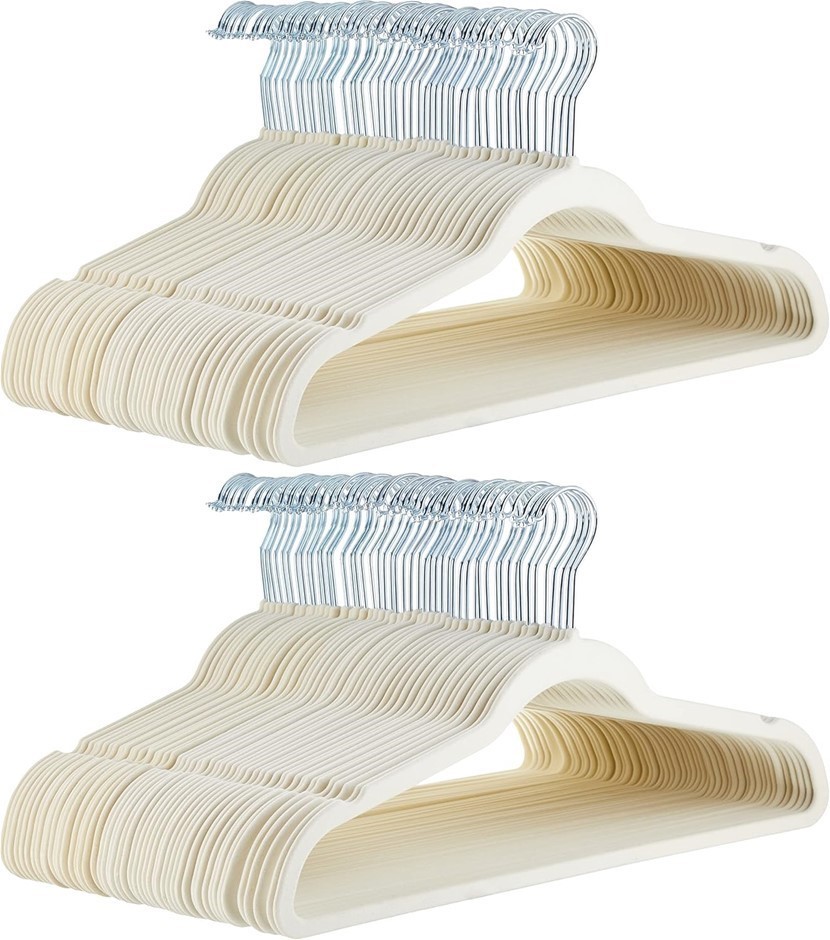 AMAZON BASICS Slim, Velvet, Non-Slip Suit Clothes Hangers, Ivory/Beige- Pa