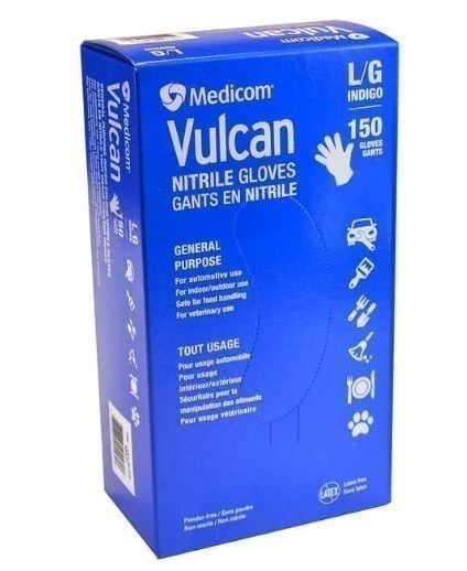 2 x MEDICOM Pack of 150pc Vulcan Nitrile Gloves, Large. NB: Damaged packagi