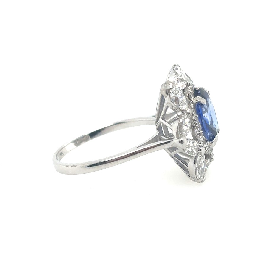 1.99ct Oval Cut Blue Sapphire & Dia. F-G/VS-SI Ring 18K White Gold