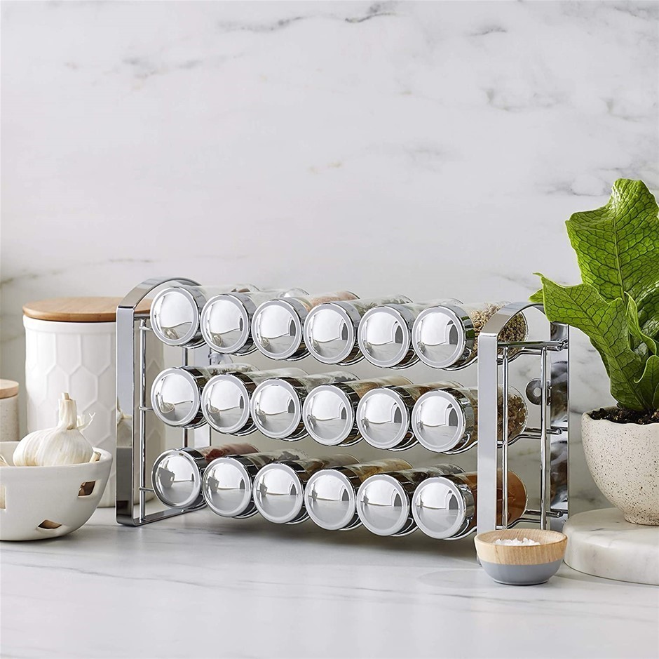 AMAZON BASICS 18-Jar Large Spice Metal Organizer Rack, Tiered Shelf, Produc