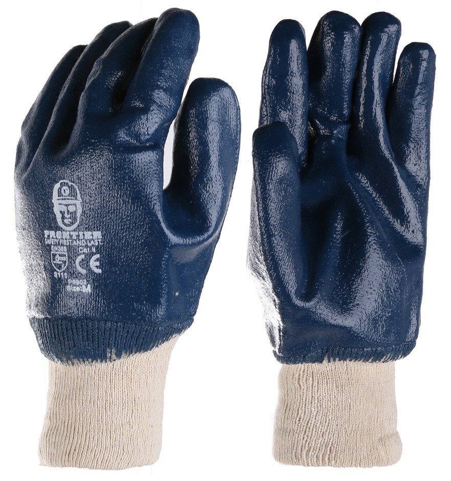 60 Pairs x FRONTIER Nitrile Full Dip Knitted Wrist Gloves, Size M.