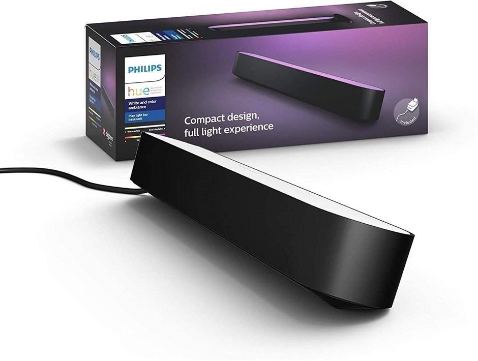 PHILIPS Hue Play White and Colour Ambiance Smart LED Bar Light, Black, (Bas
