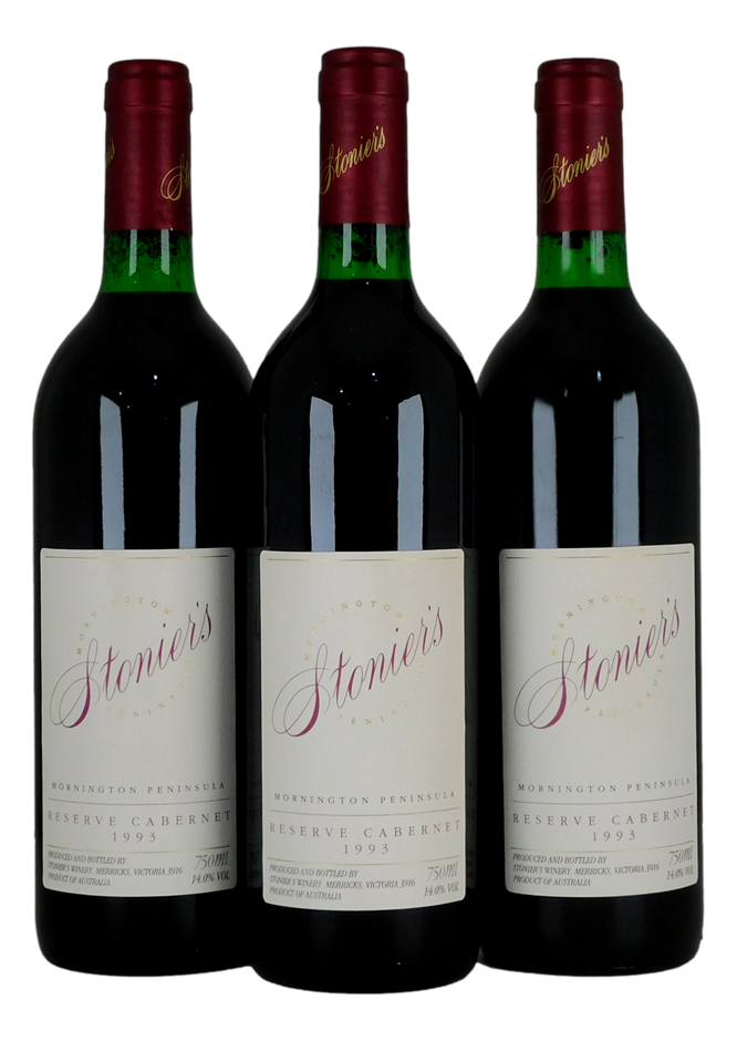 Stonier Reserve Cabernet Sauvignon 1993 (3x 750mL), Aus.