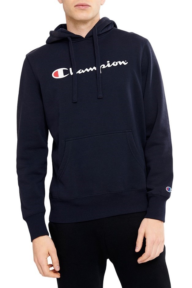 CHAMPION Men's Script Hoodie, Size XL, Cotton, Navy, AY79G. Buyers Note -