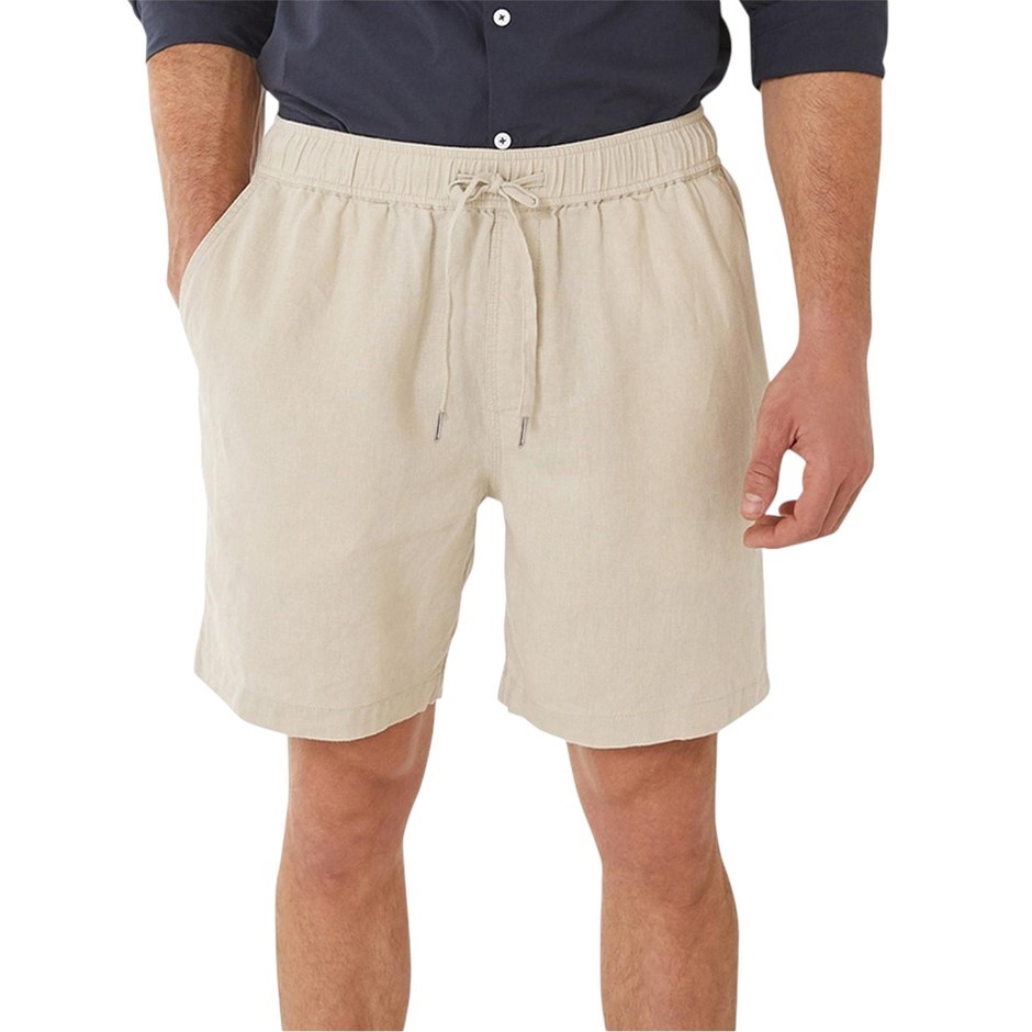 SABA Men's Linen Blend Short, Size L, 55%Linen/45%Cotton, Natural, AG24910.