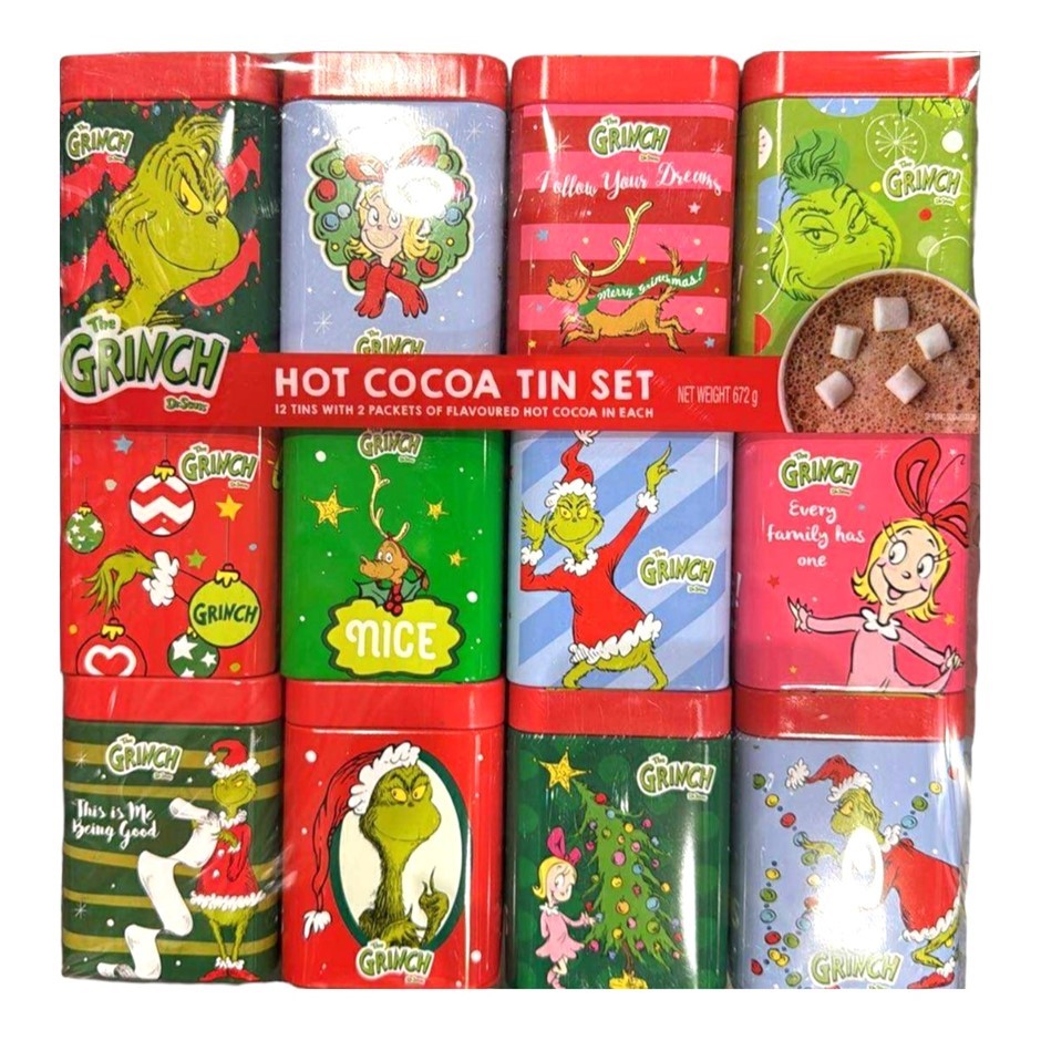THE GRINCH Hot Cocoa Tin Set, 12 Tins w/ 2 Packets Each, Total 672g. Buyer