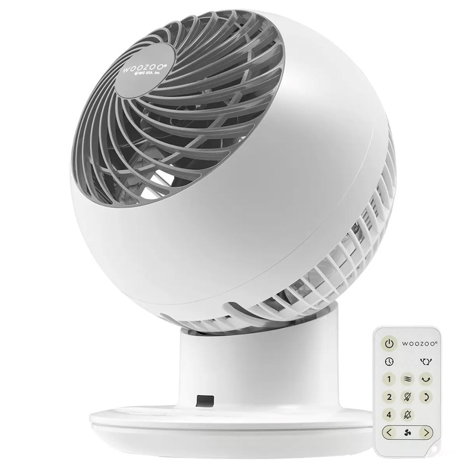 WOOZOO Globe Fan Circulator, White, Model PCF-SC15T-CT. NB: Missing remote
