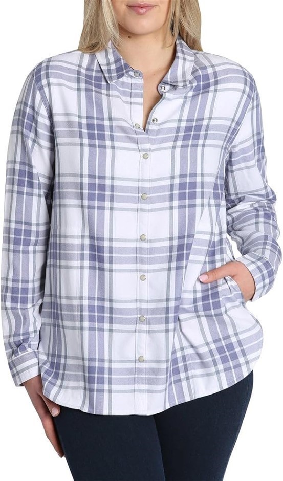 JACHS Women's SuperSoft Flannel, Size L, 65% Viscose, Violet Plaid.