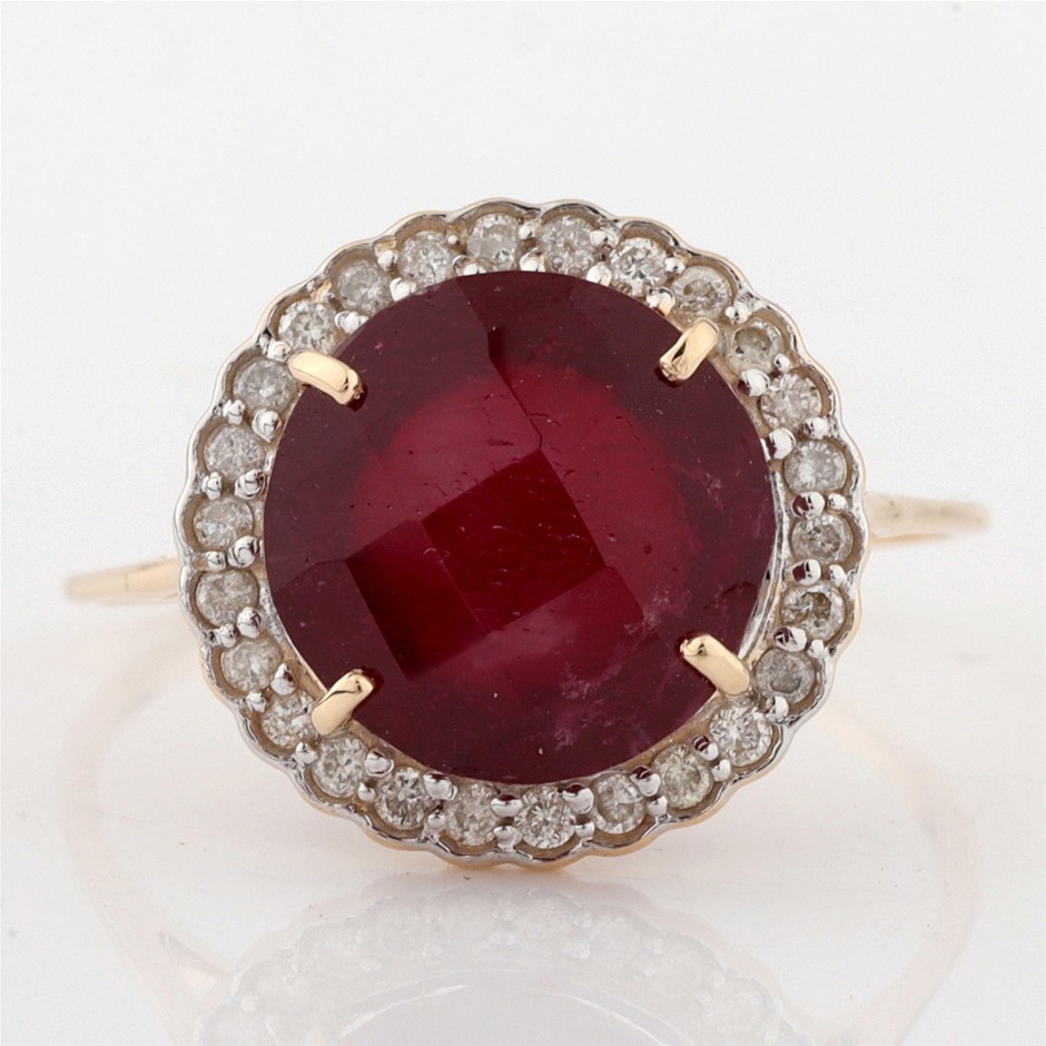 Yellow Gold Natural Ruby & Diamond Ring  with Valuation