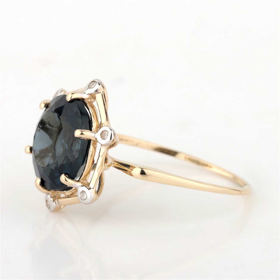 Yellow Gold Natural London Blue Topaz & Diamond Ring with Valuation