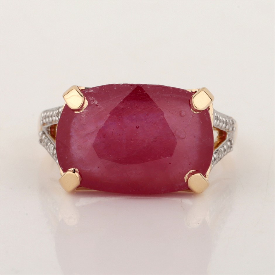 Yellow Gold Natural Ruby & Diamond Ring  with Valuation
