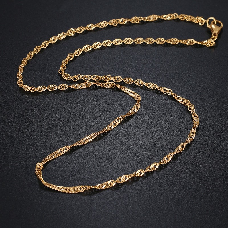 Classic 2mm Stainless Steel Delicate Twist Chain Necklace - 60cm (yellow)