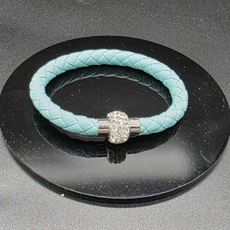 Designer Simulated Diamond Ball Bracelet  with Aqua Braid