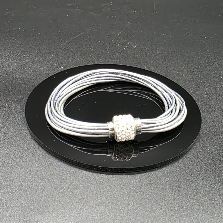 Designer Simulated Diamond Ball Bracelet  with Multi Silver Bands