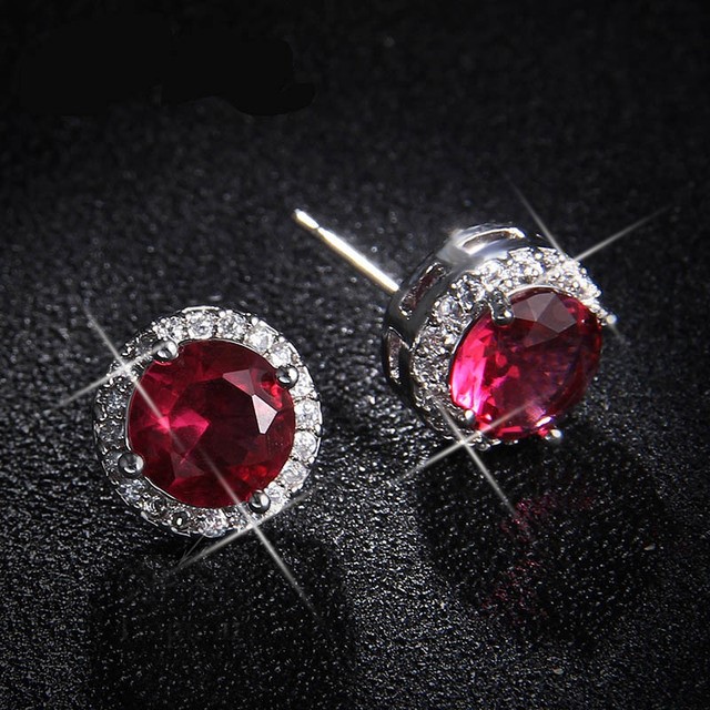 Designer Pink Round Simulated Diamond Bridal Earrings in Silver